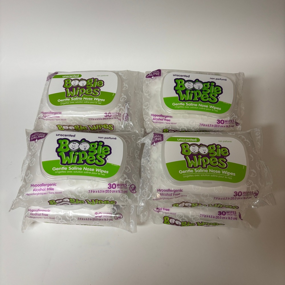 Lot of 8 Boogie Wipes Unscented Gentle Saline Nose Wipes 30/Pack